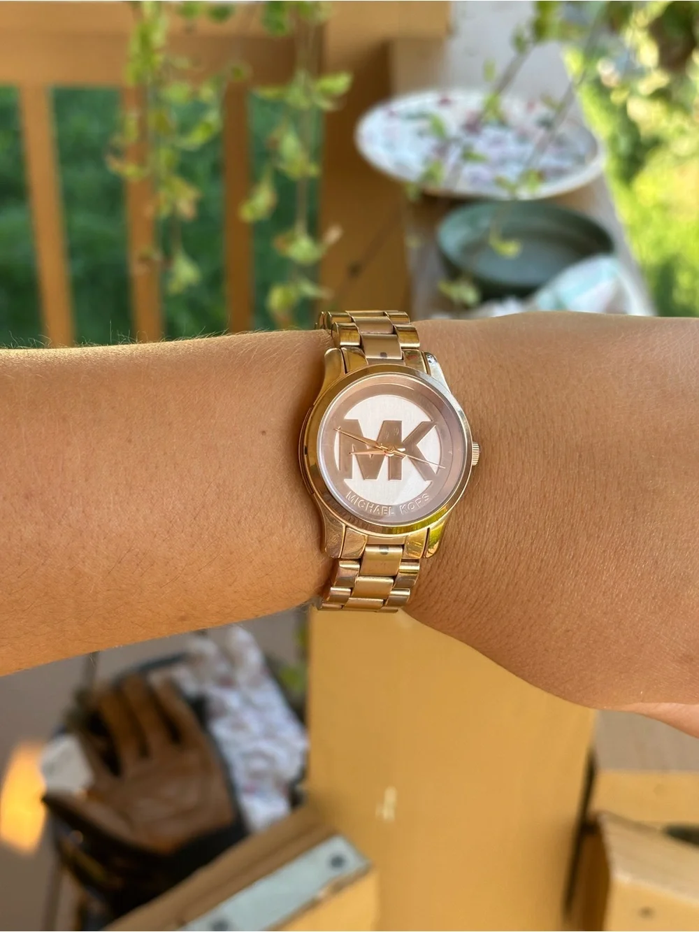 Michael Kors Rose Gold Toned MK Logo Bracelet Watch